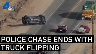 PIT Maneuver Flips Suspected Stolen Pickup Truck to End Police Chase  NBCLA [upl. by Eldin]