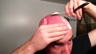 Straight Razor Self Head Shave  First Pass [upl. by Ramirolg424]